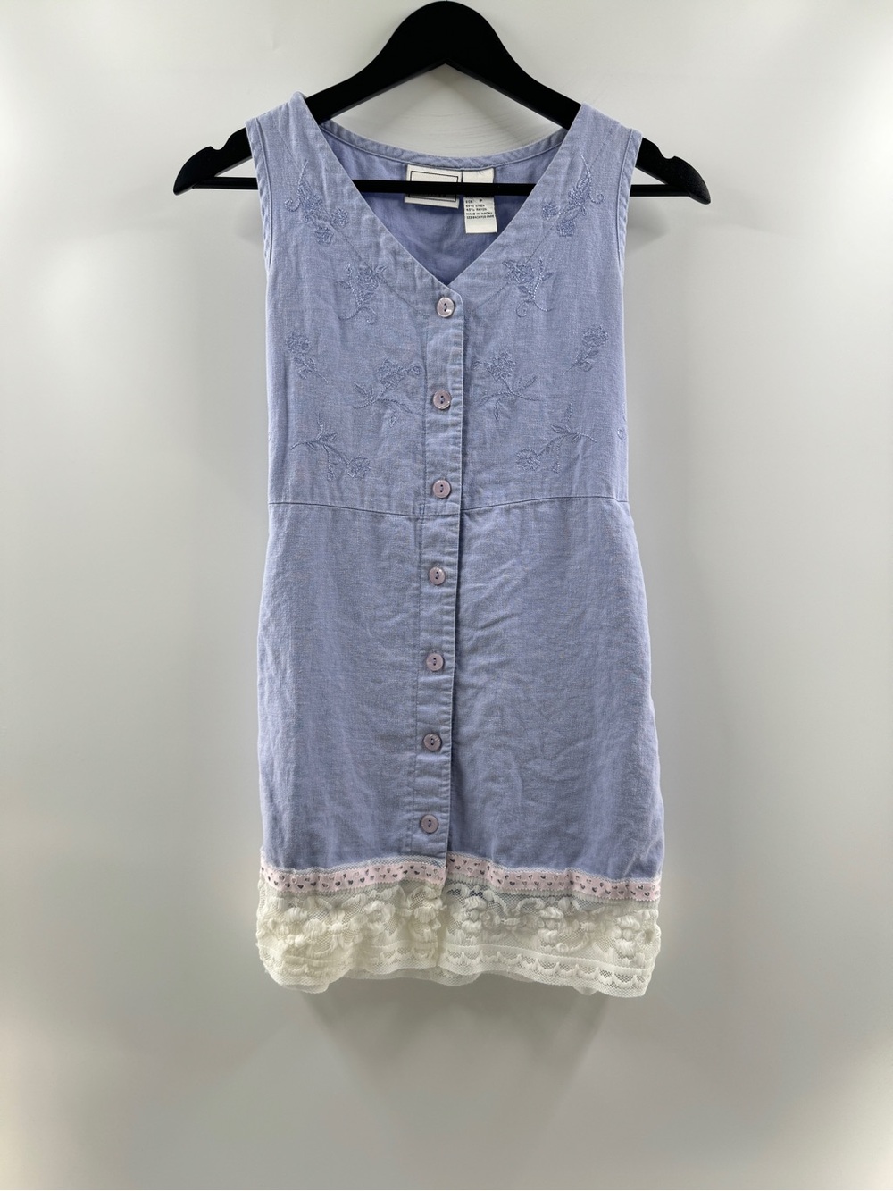 Napa Petites Lavender Linen Blend Button Front Dress Women's Small